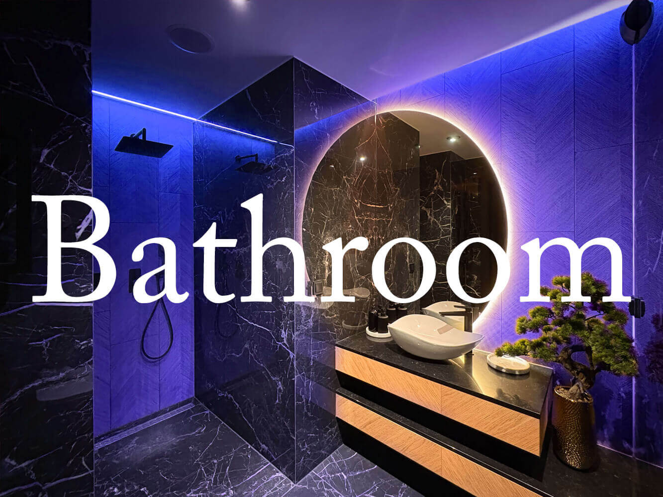 Oświetlona na niebiesko łazienka SPA w Sea View Smart & Garden VIP Apartment w Międzyzdrojach